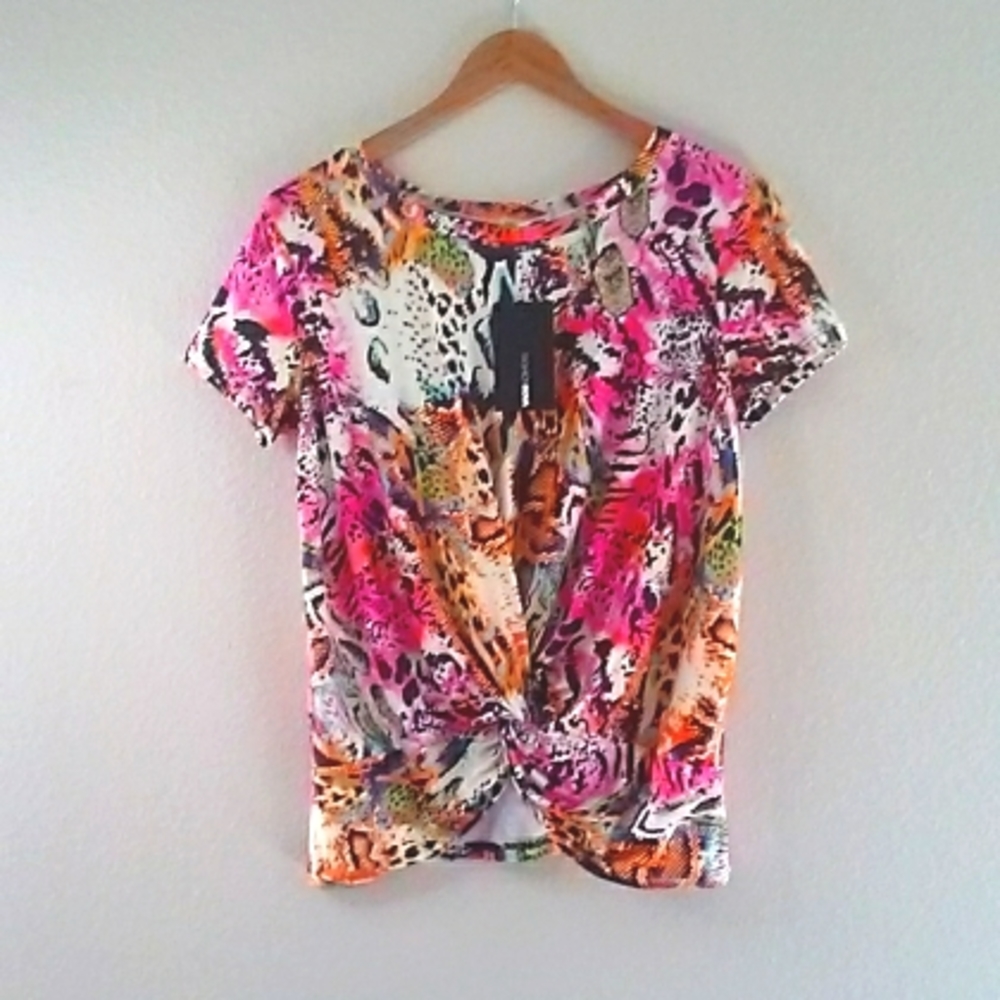 Fashion Nova Neon Animal Print Top, Size XS